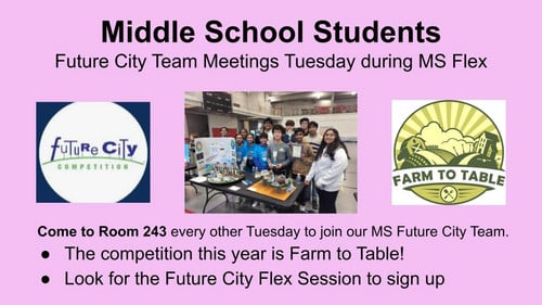 MS Future City Team Meetings (Posted 9/11/2025)
