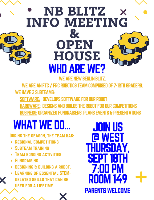NB Blitz Info Meeting & Open House! (Posted 9/10/25)