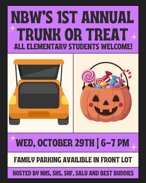 NBW's First Ever Truck Or Treat! All Elementary Students Are Welcome! (Posted 10/6/25)