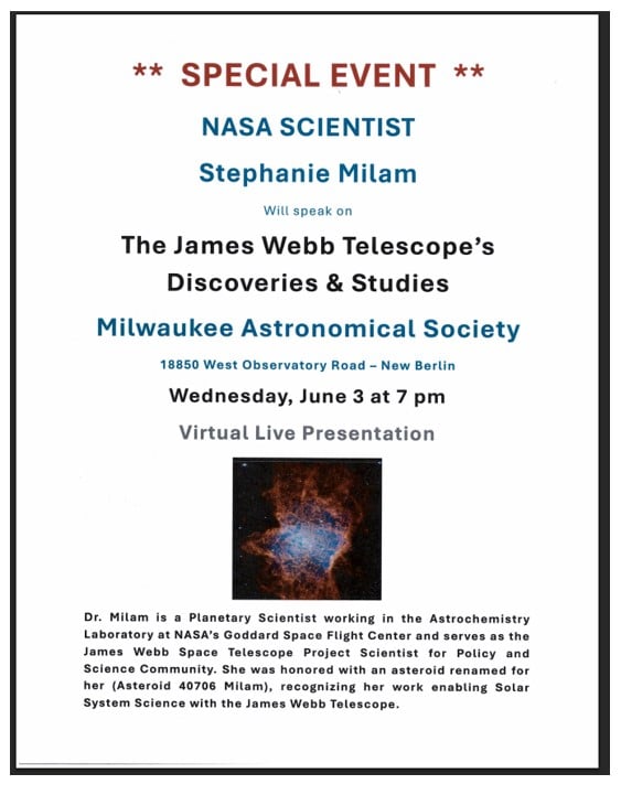 Special Event:  NASA Scientist Stephanie Milam (Posted 5-18-26)