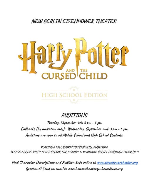 Fall Play Auditions: Harry Potter and the Cursed Child (posted 8/12/2026)
