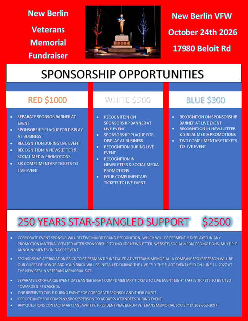 New Berlin Veterans Memorial Society Annual Fundraiser (Posted 9/24/2026)